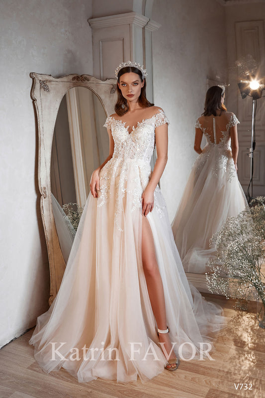 KatrinFAVORboutique-Blush tulle embroidered wedding dress