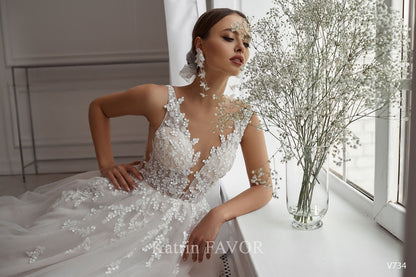 KatrinFAVORboutique-Floral embroidered rustic wedding dress