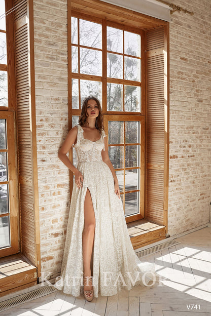 KatrinFAVORboutique-Tie-up sparkle wedding dress with slit