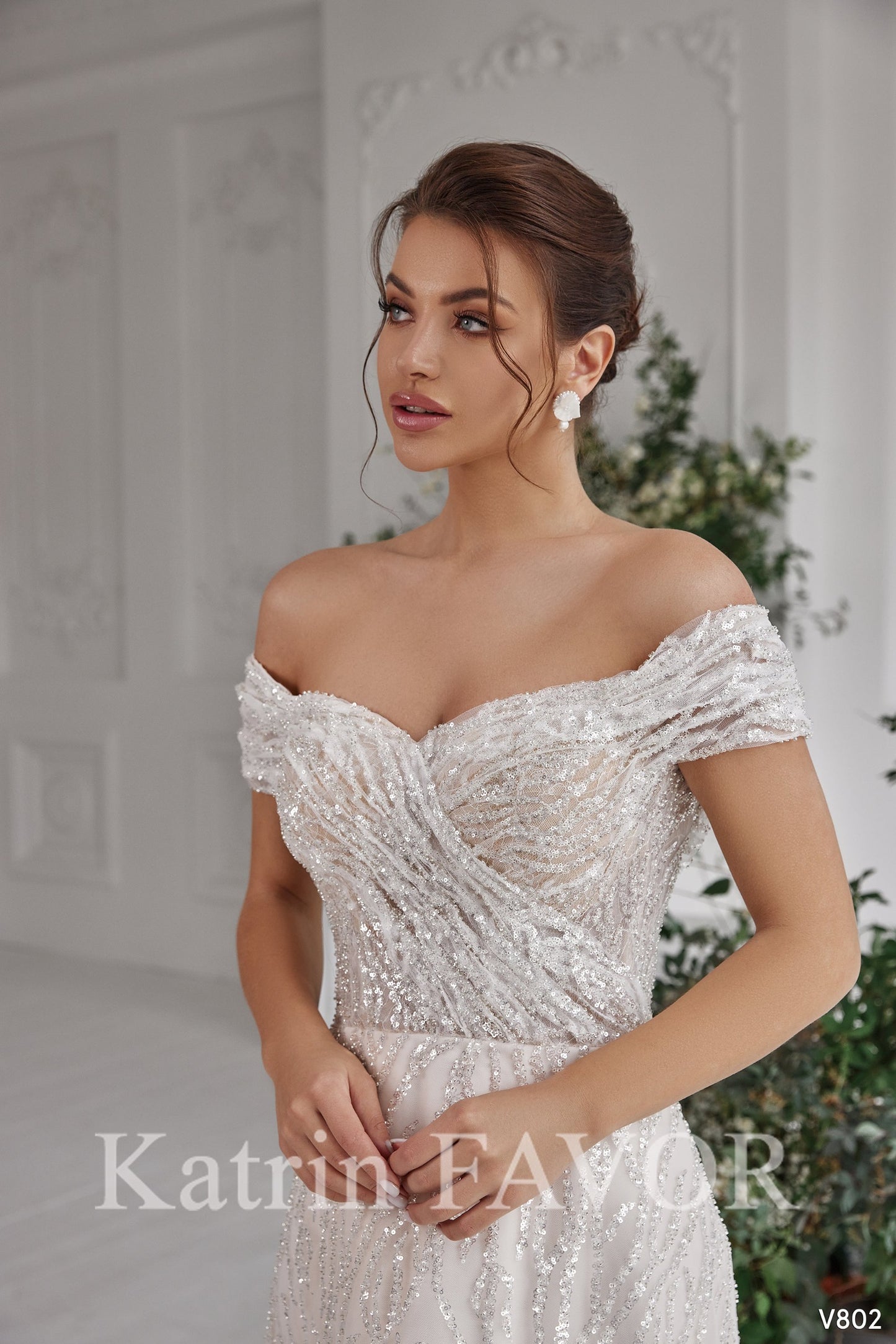 KatrinFAVORboutique-Embroidered off the shoulder blush wedding dress