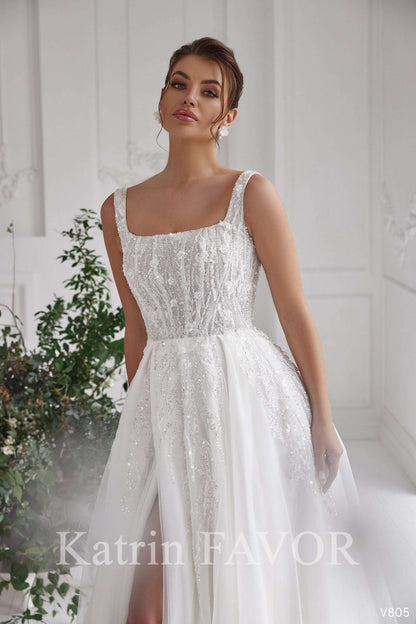 KatrinFAVORboutique-Square neckline wedding dress Embroidered a-line wedding dress