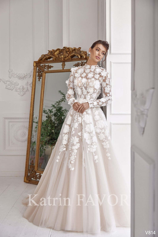 KatrinFAVORboutique-Floral lace wedding dress Long sleeve bridal dress