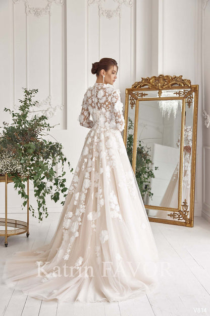 KatrinFAVORboutique-Floral lace wedding dress Long sleeve bridal dress