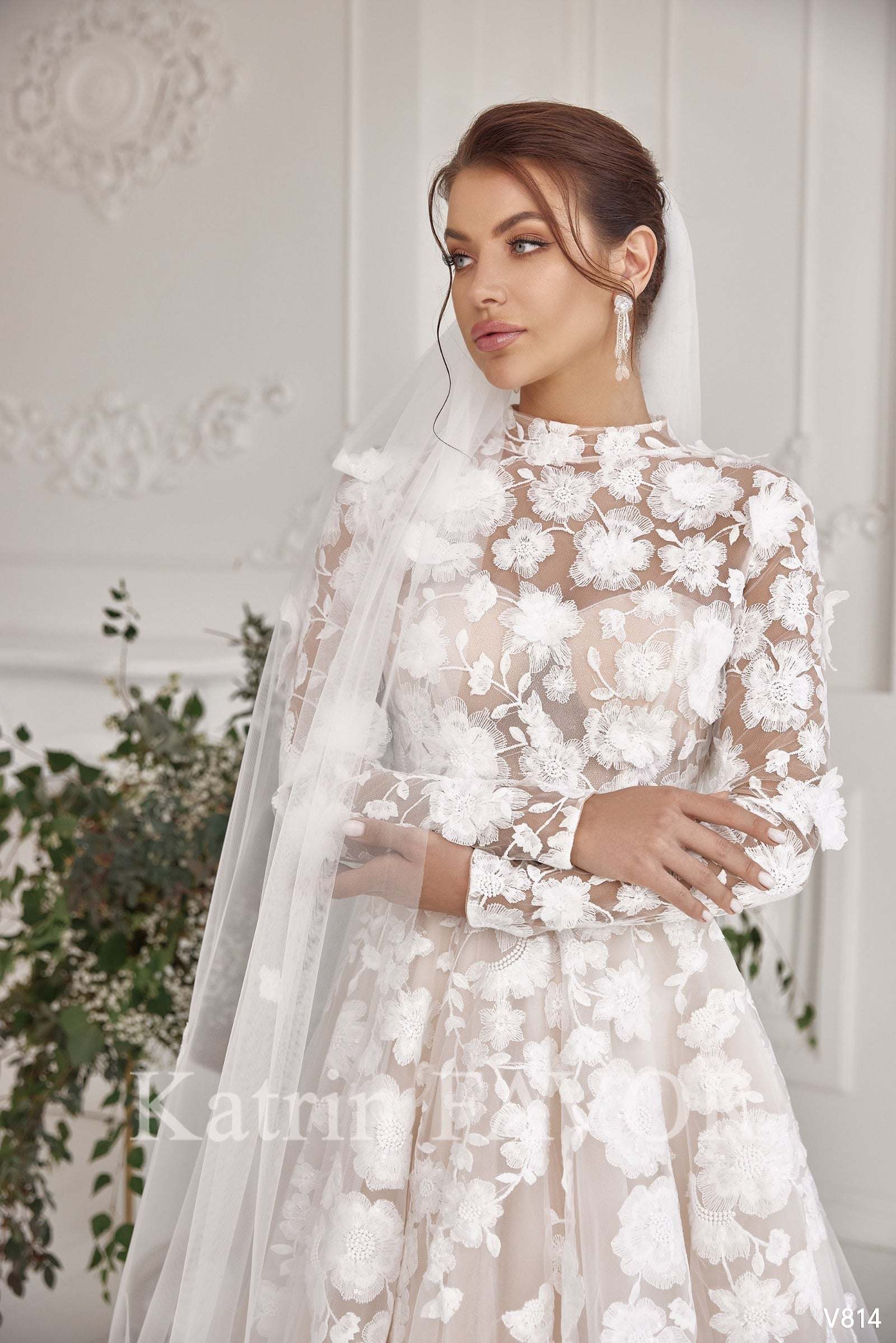 KatrinFAVORboutique-Floral lace wedding dress Long sleeve bridal dress