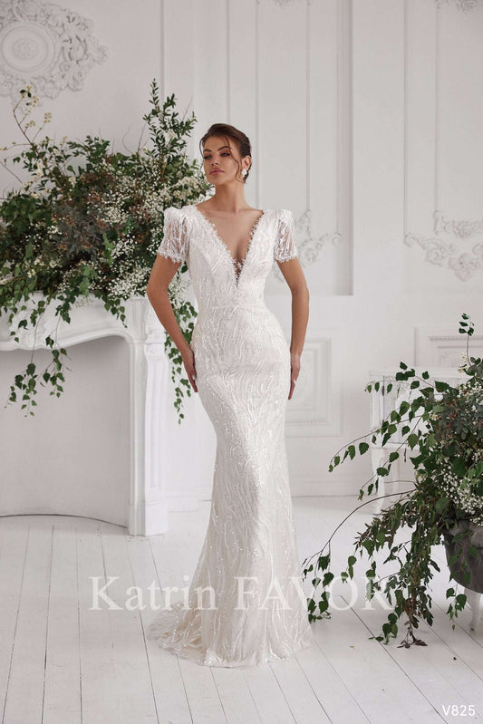 KatrinFAVORboutique-Short sleeve wedding dress Trumpet wedding gown