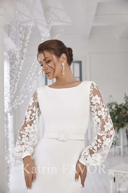 KatrinFAVORboutique-Long lace sleeve wedding gown Fitted wedding dresses