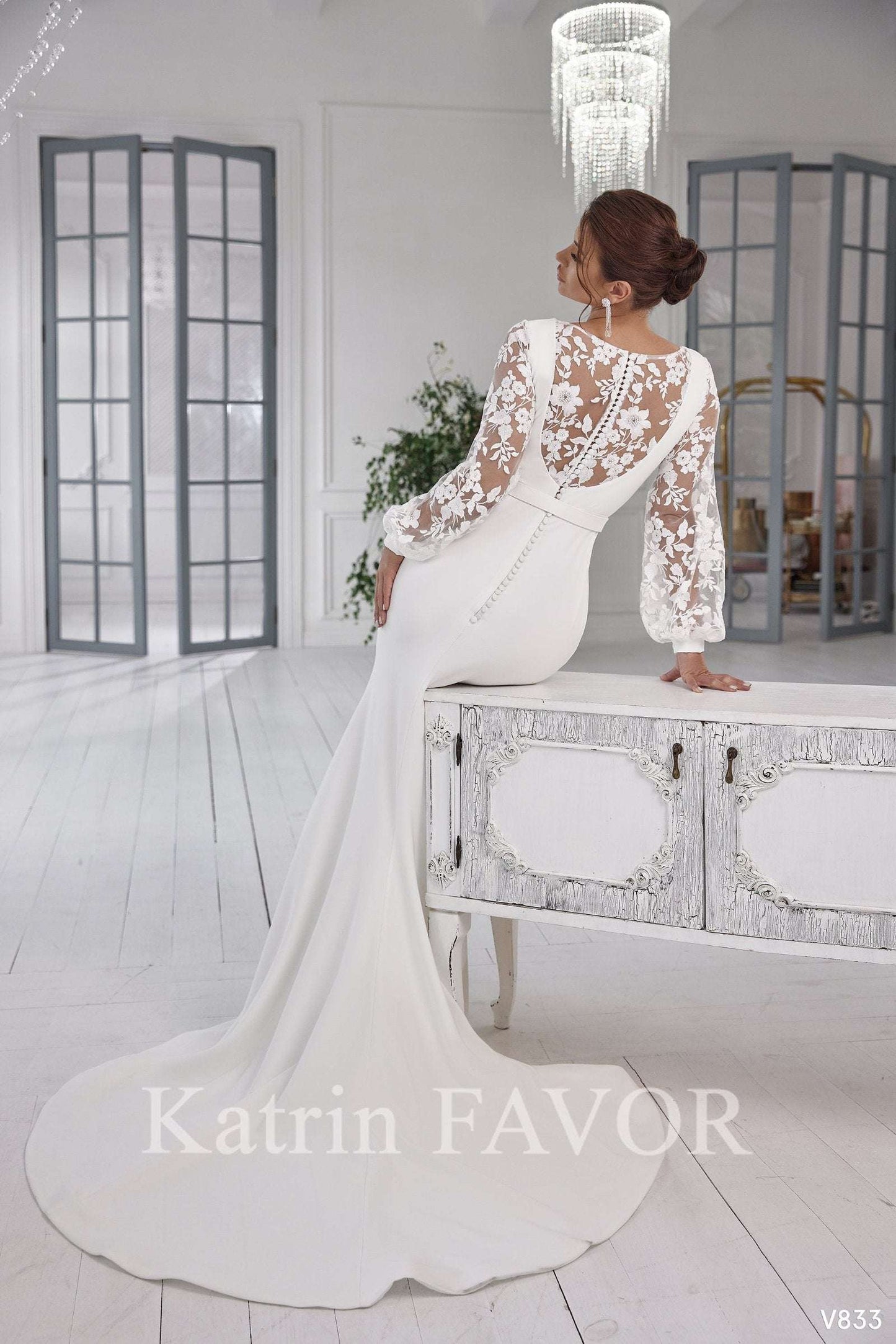 KatrinFAVORboutique-Long lace sleeve wedding gown Fitted wedding dresses