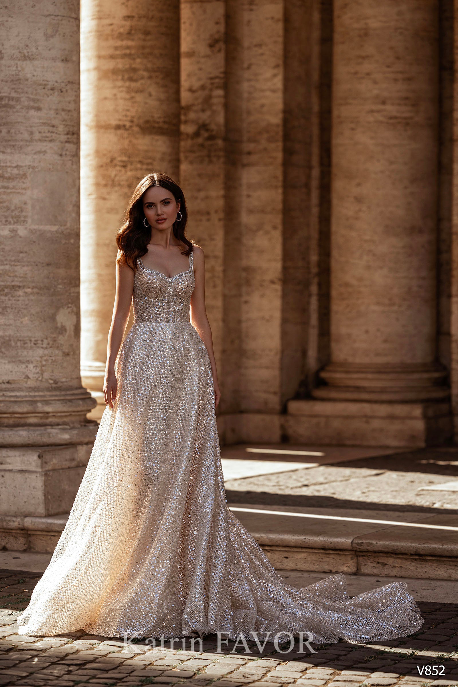 KatrinFAVORboutique-Sparkly champagne wedding dress with train