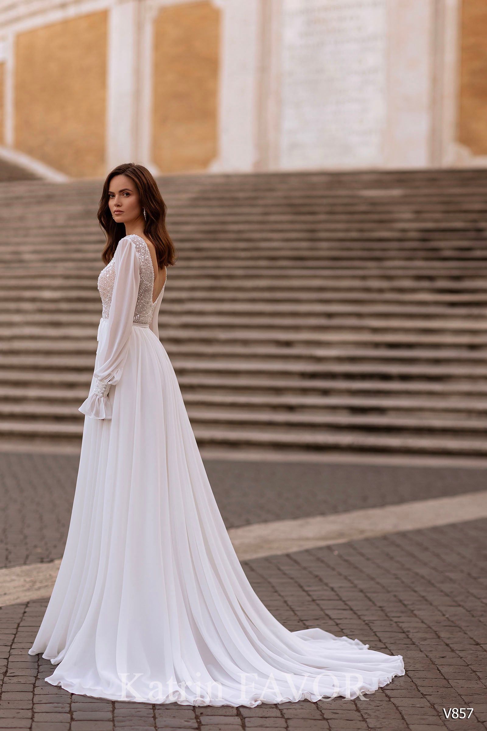 KatrinFAVORboutique-Chiffon bishop sleeve boho wedding dress