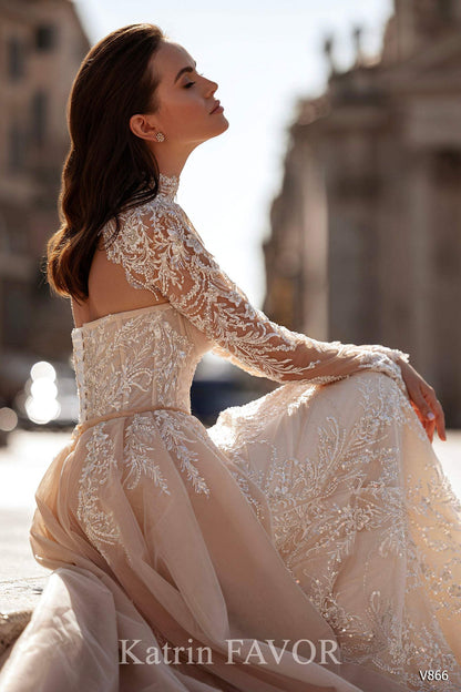 KatrinFAVORboutique-Lace long sleeve wedding dress 2 piece wedding gown