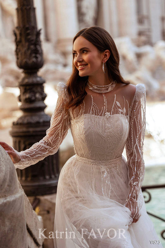 KatrinFAVORboutique-Elegant wedding dresses with high neck and long sleeves