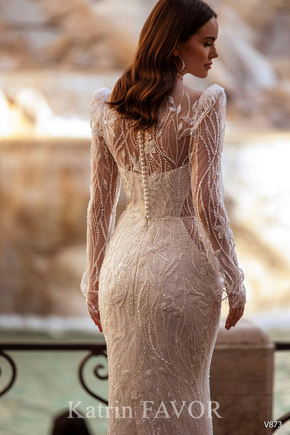 KatrinFAVORboutique-Elegant wedding dresses with high neck and long sleeves