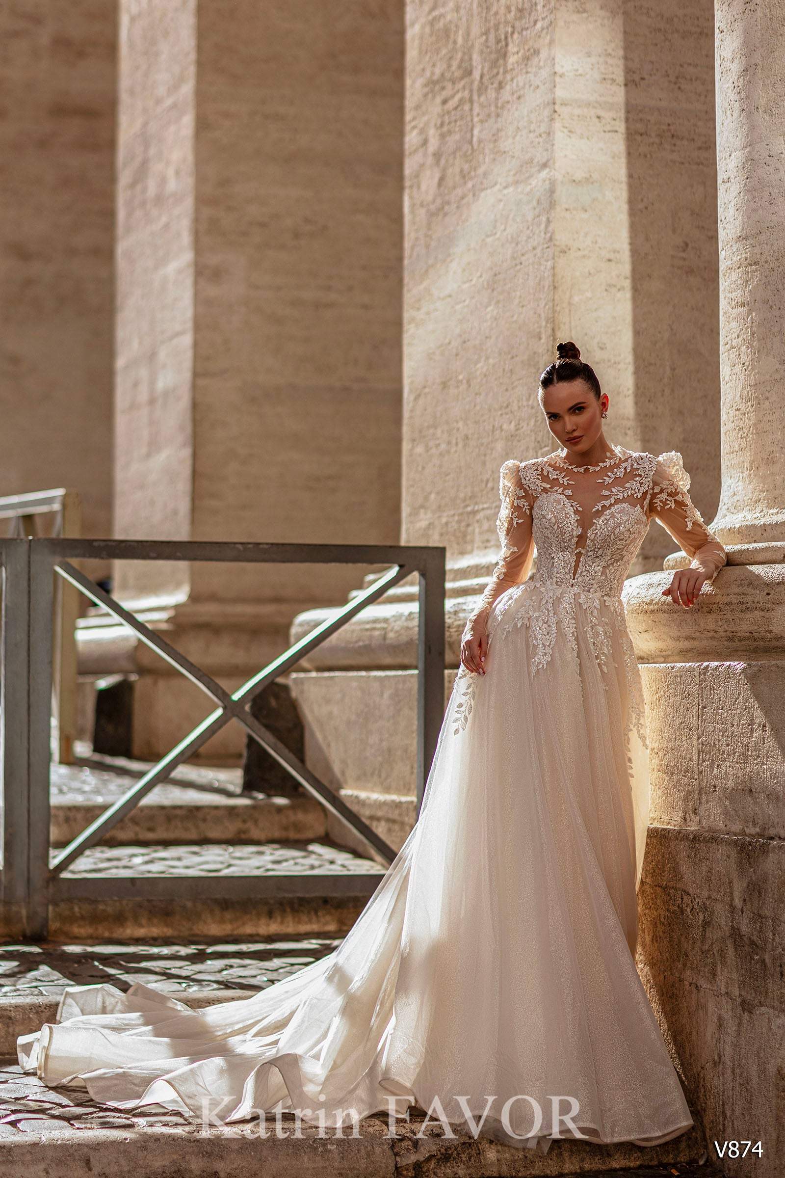 KatrinFAVORboutique-Blush dress for wedding Long sleeve a line wedding dress