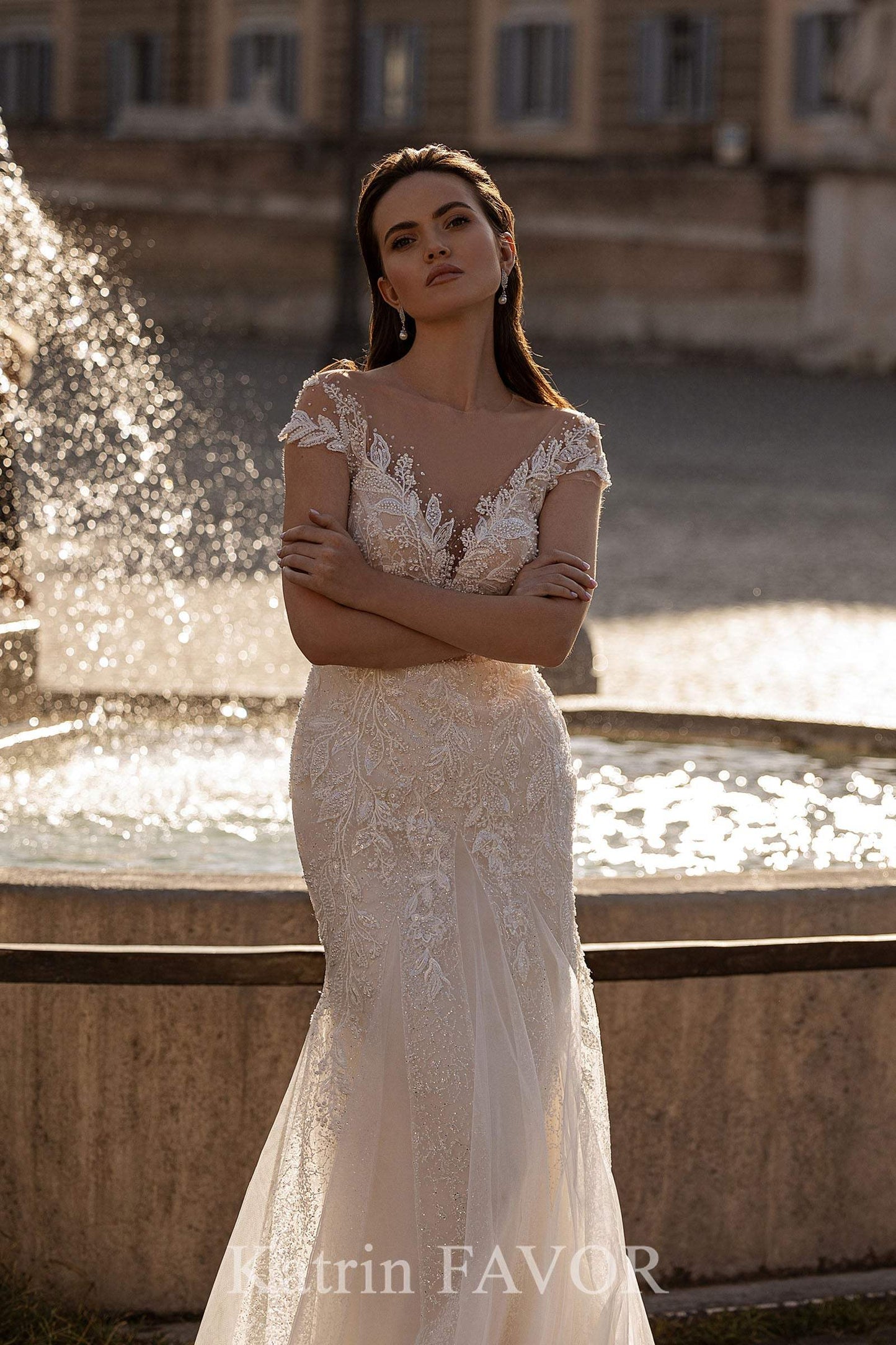 KatrinFAVORboutique-Mermaid style wedding dress Embroidered wedding gown