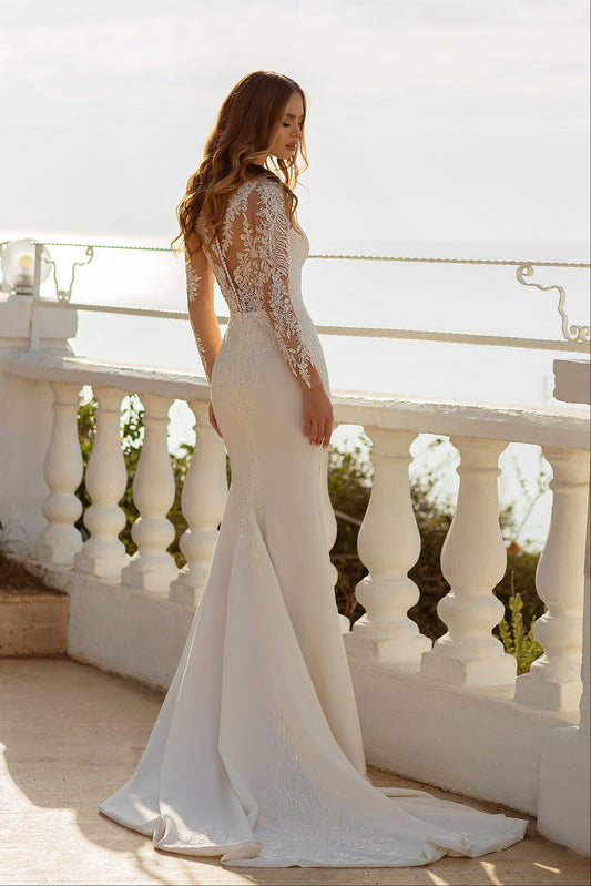 Long sleeve sheath fitted wedding dress