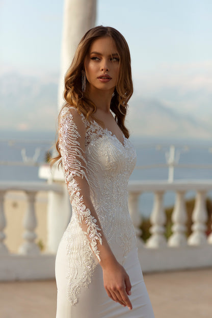 Long sleeve sheath fitted wedding dress