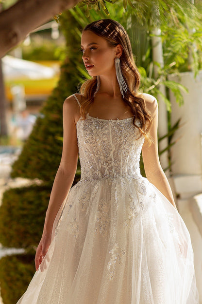 Embroidered a-line sparkle wedding dress