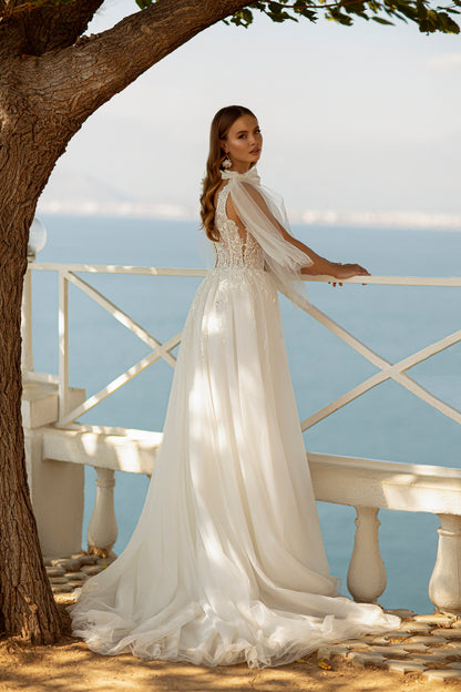 Ethereal tulle a-line beach wedding dress