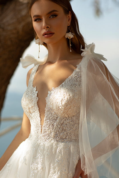 Ethereal tulle a-line beach wedding dress