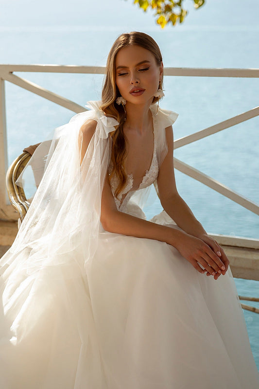 Ethereal tulle a-line beach wedding dress