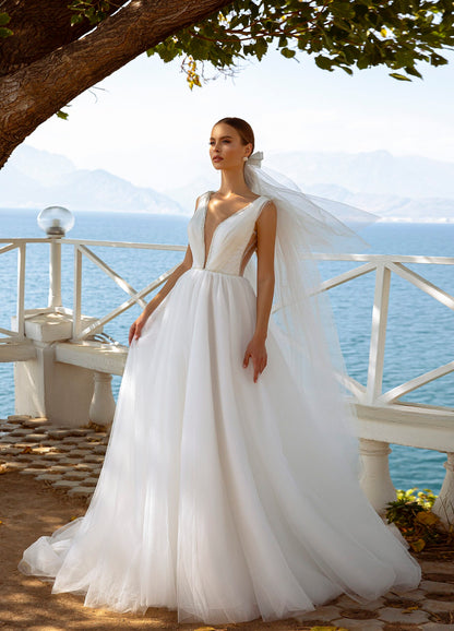 Ethereal tulle a-line beach wedding dress