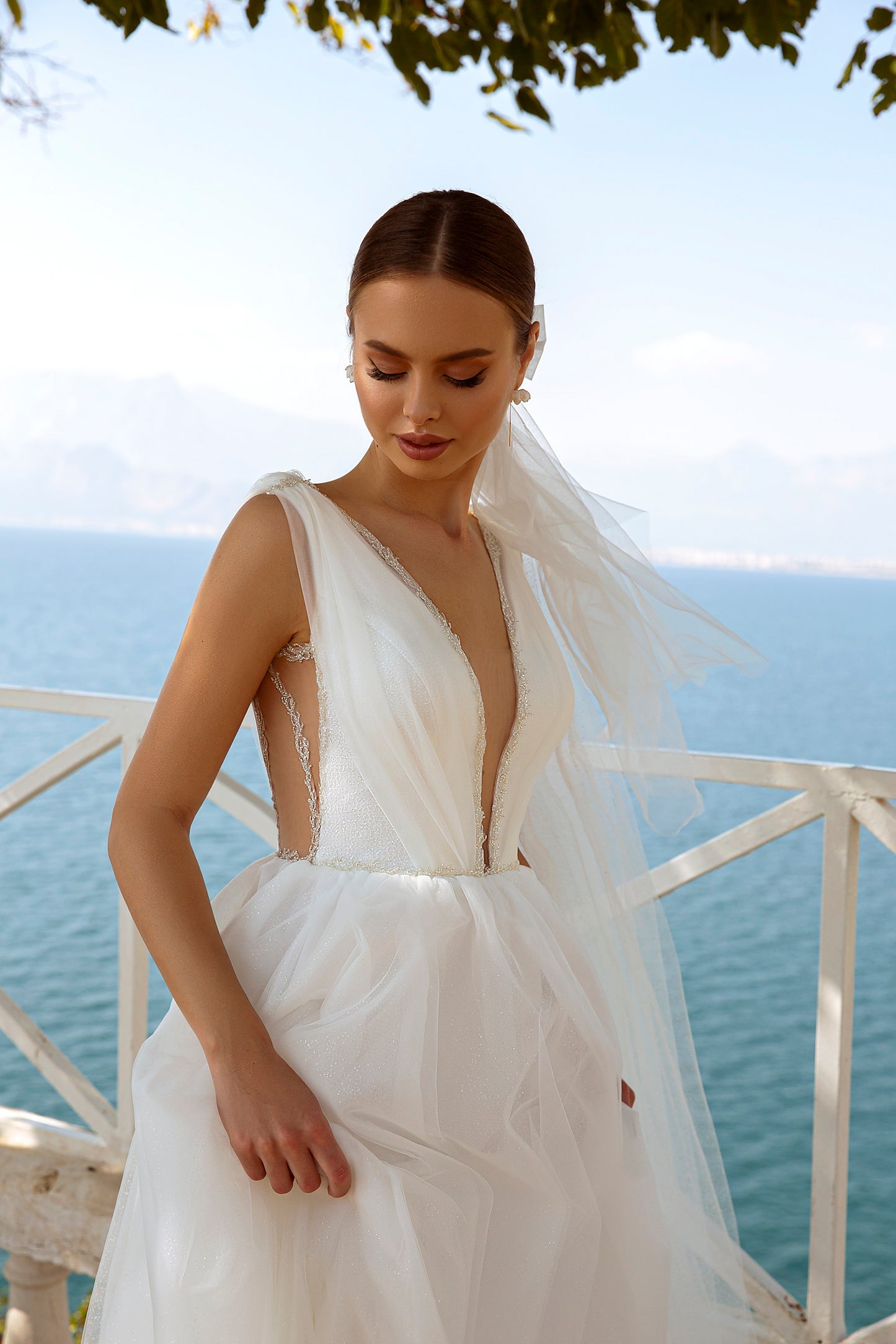 Ethereal tulle a-line beach wedding dress