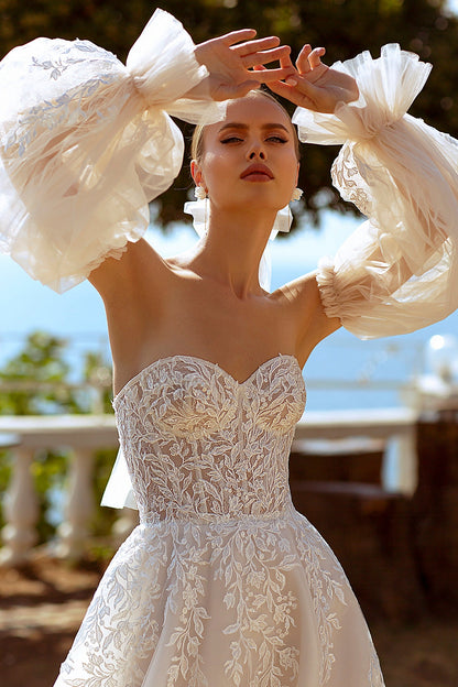 Floral a-line strapless corset wedding dress