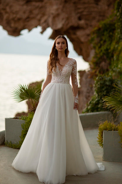 Lace top wedding dress A-line wedding gown