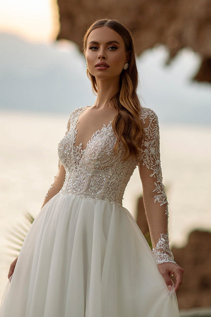 Lace top wedding dress A-line wedding gown