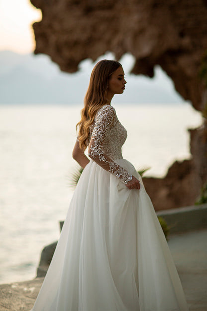 Lace top wedding dress A-line wedding gown