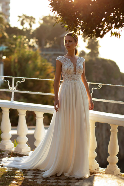 Chiffon a-line rustic wedding dress