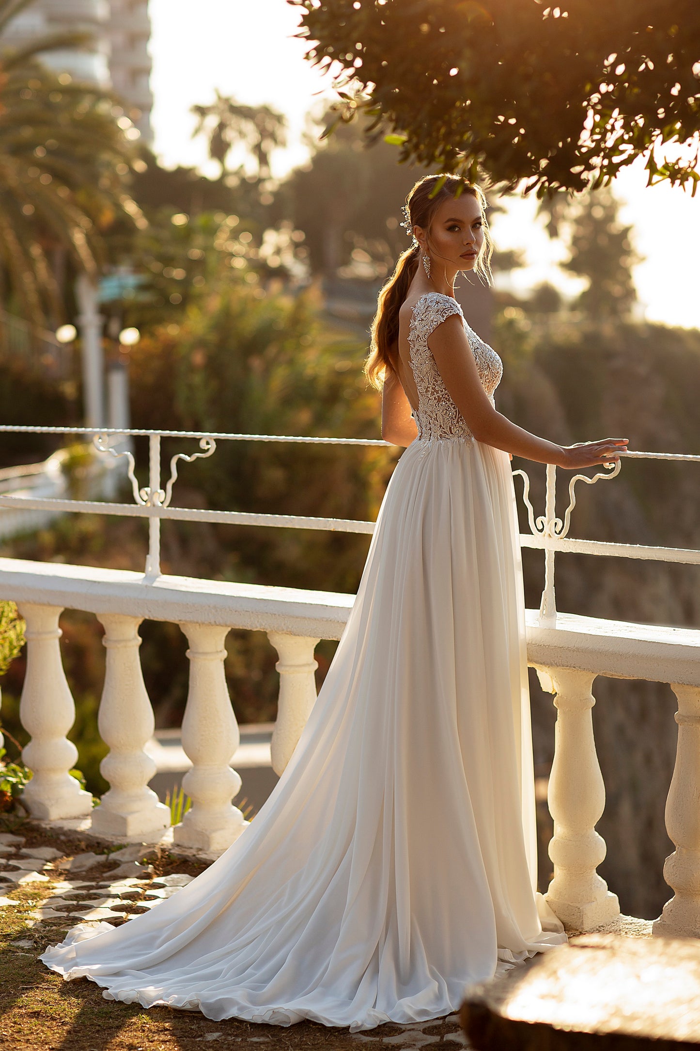 Chiffon a-line rustic wedding dress
