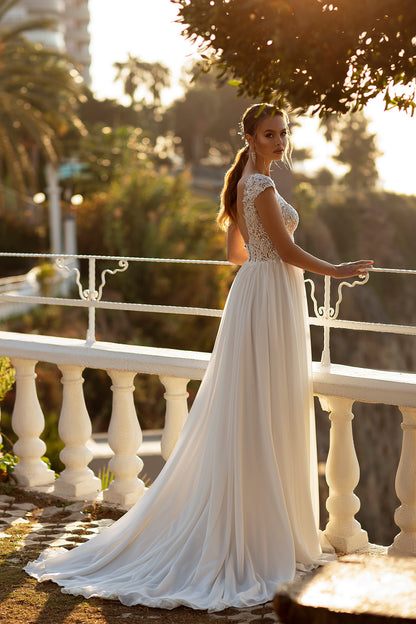 Chiffon a-line rustic wedding dress
