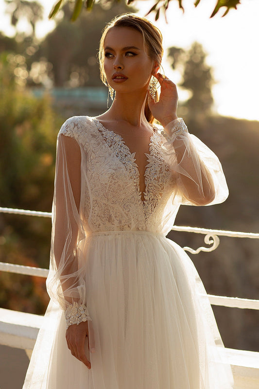 Chiffon a-line rustic wedding dress