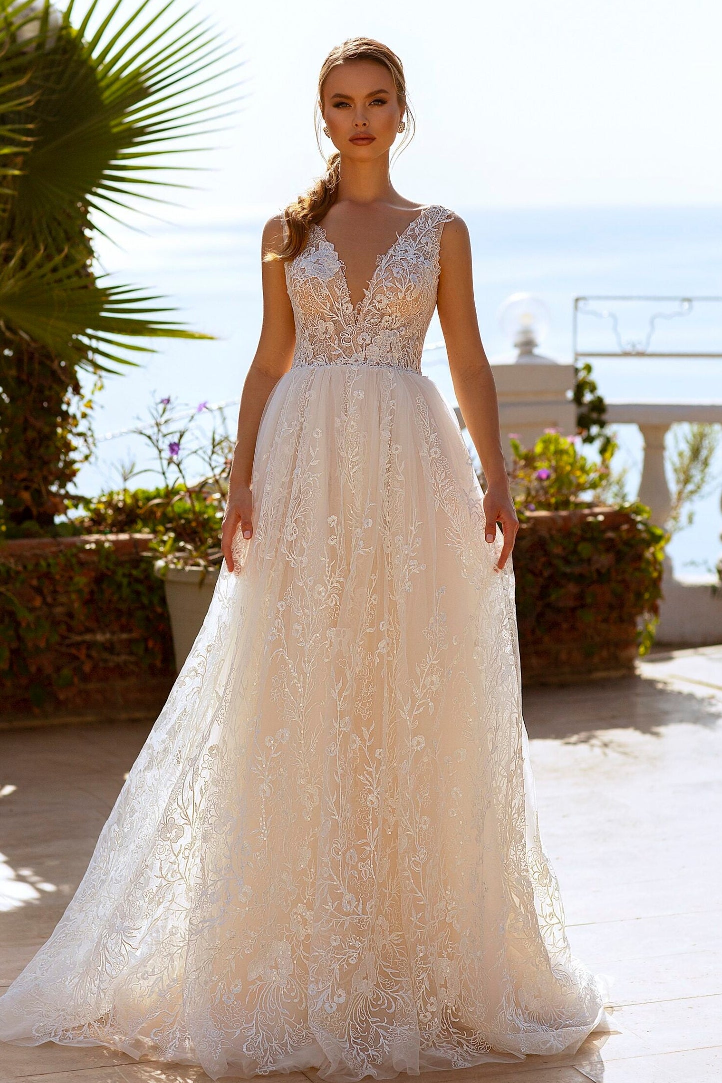 Floral lace a-line wedding dress