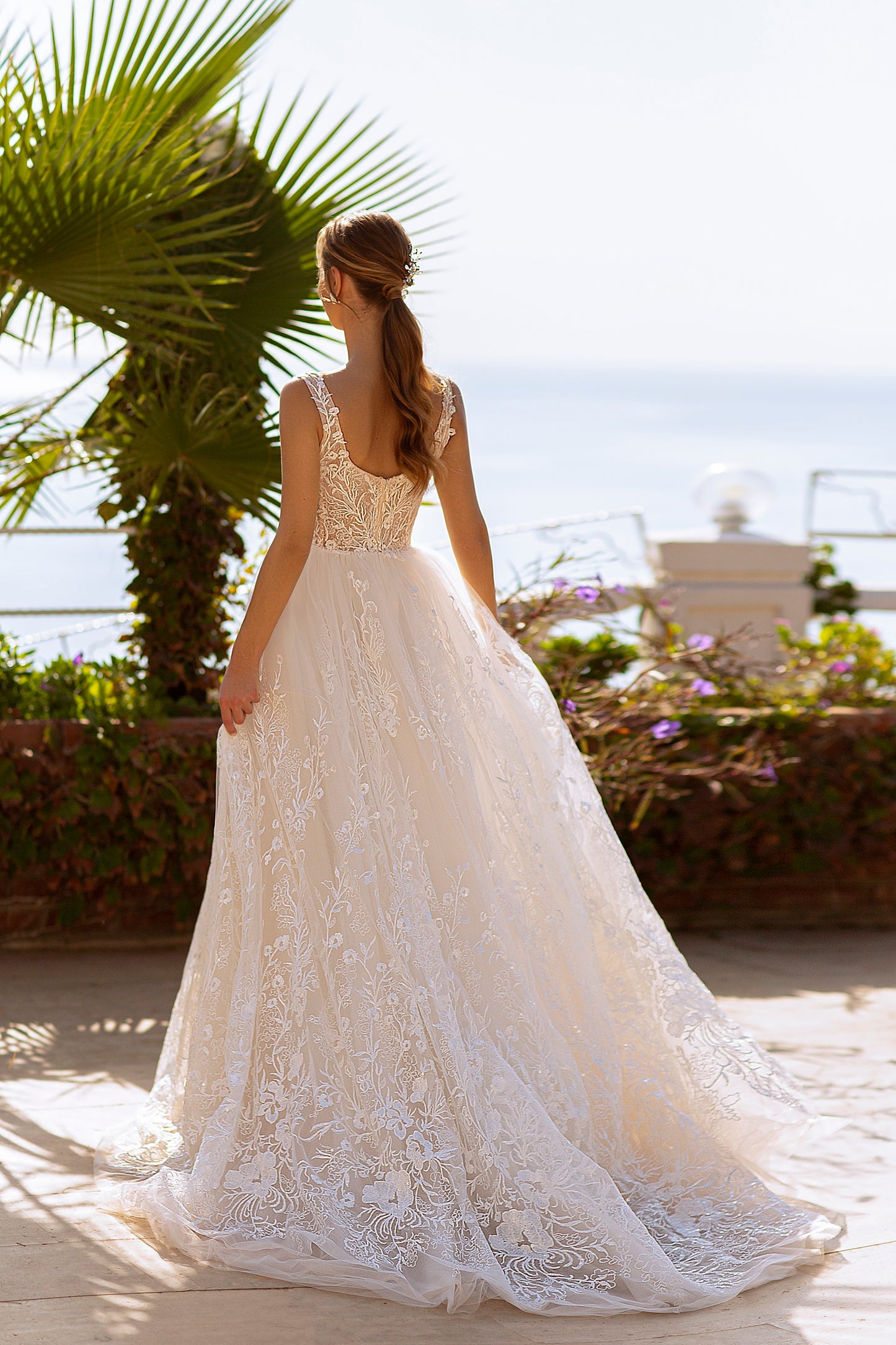 Floral lace a-line wedding dress