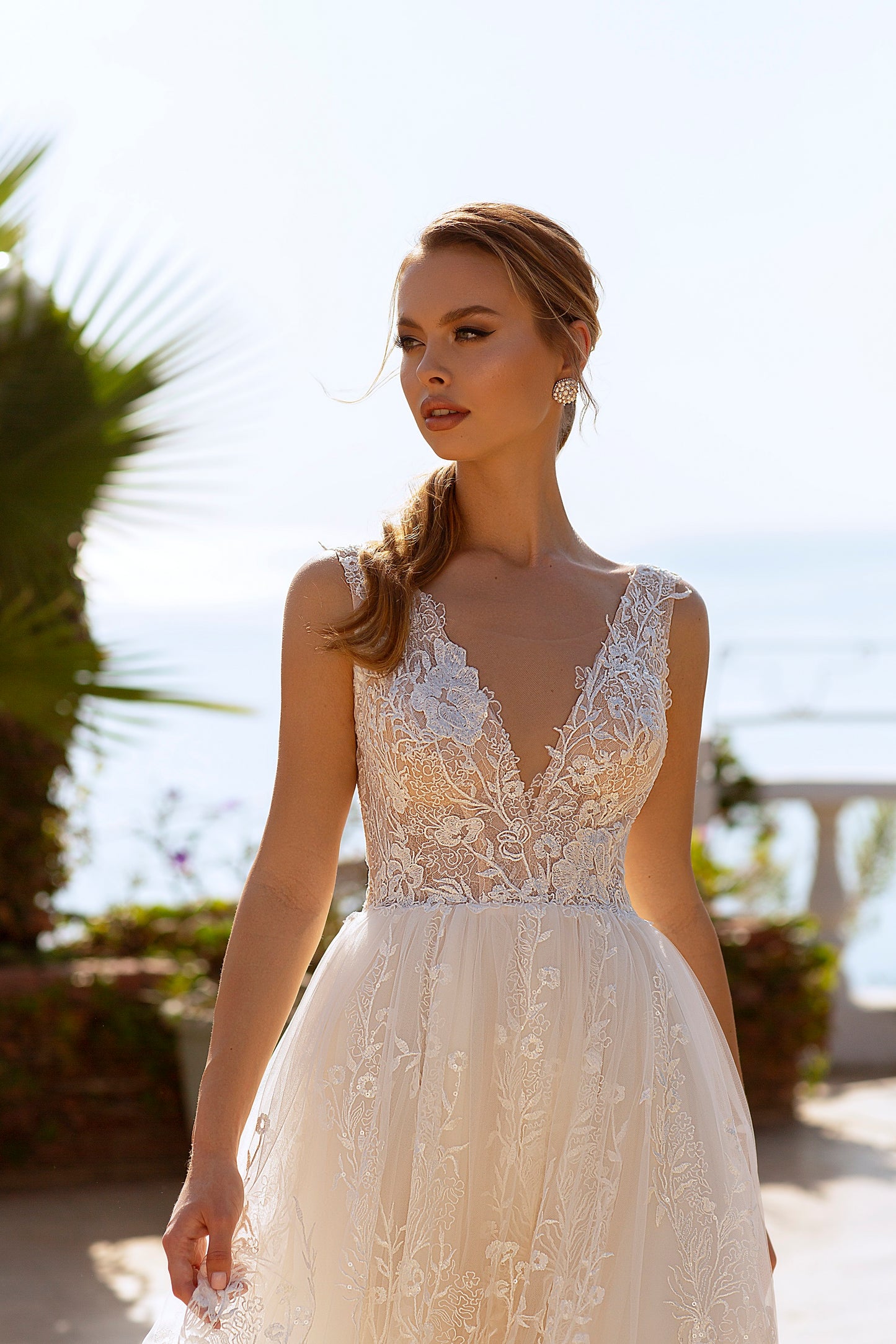 Floral lace a-line wedding dress