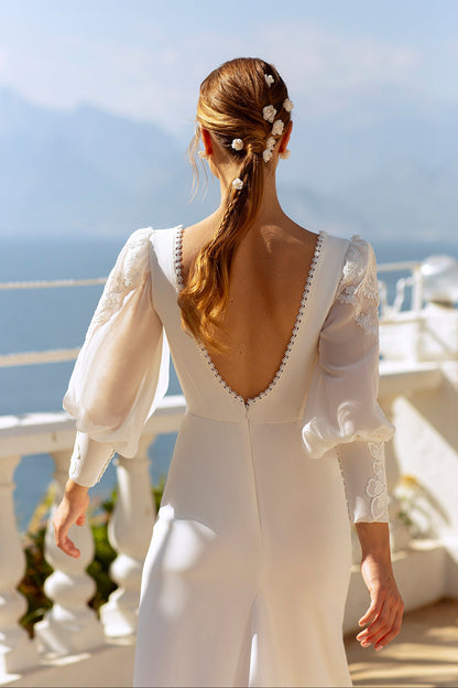 KatrinFAVORboutique-Long sleeve open back wedding dress Trumpet style wedding dress