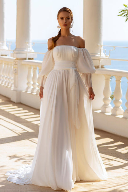 Bohemian chiffon a-line wedding dress