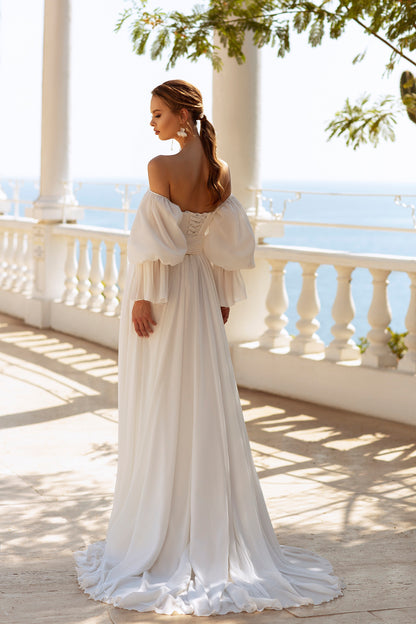 Bohemian chiffon a-line wedding dress