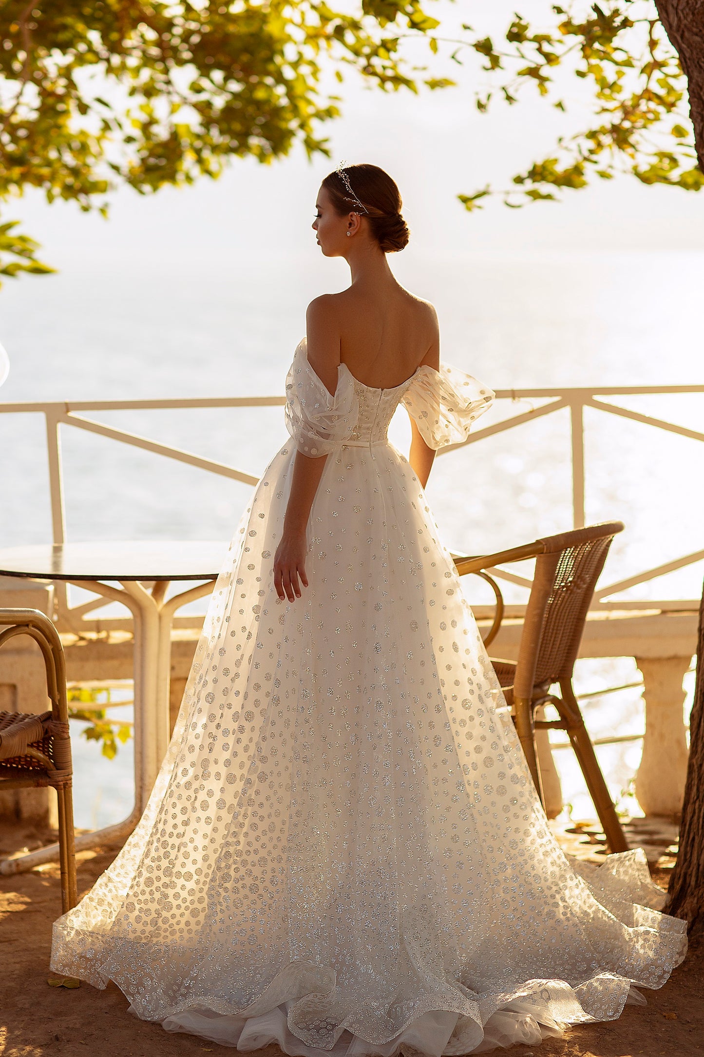 Romantic tulle off the shoulder wedding dress