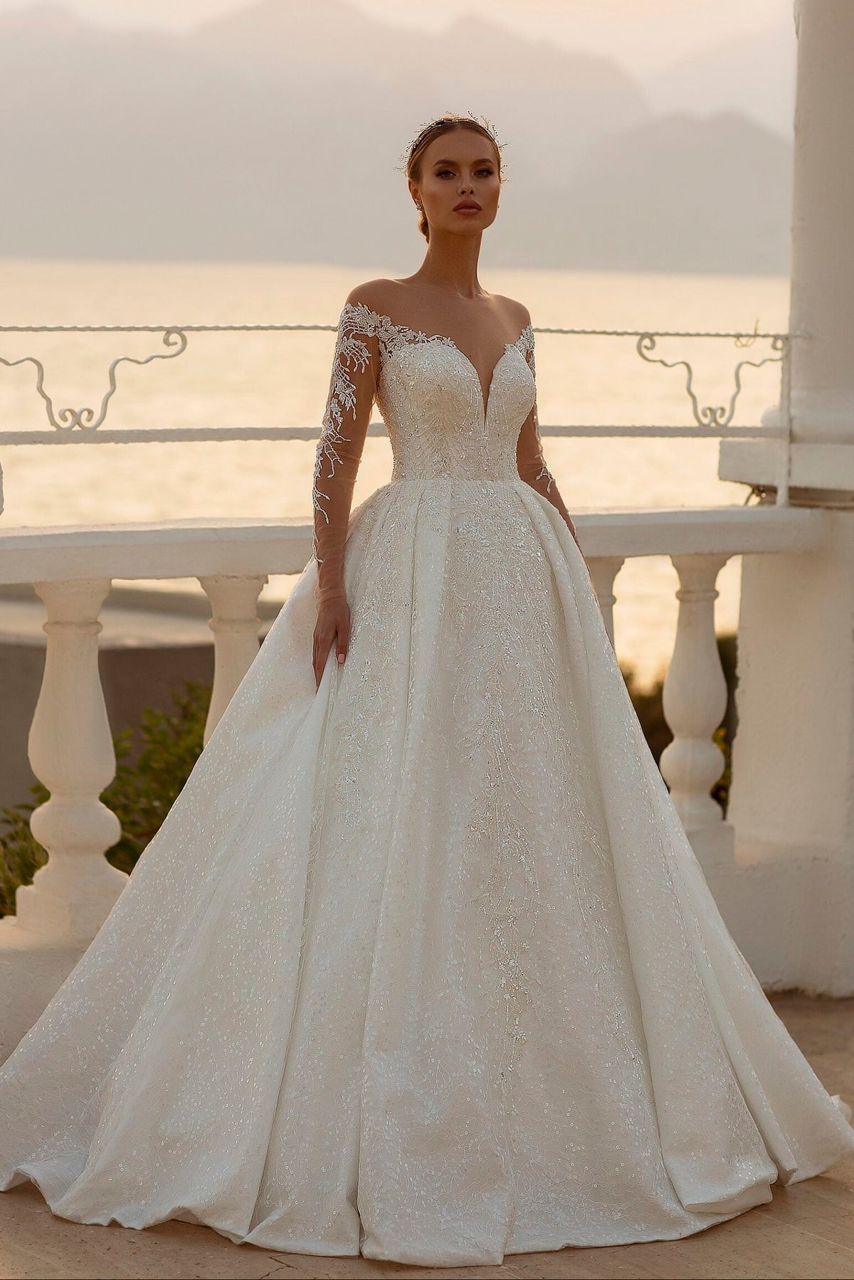 white puffy wedding dresses dress with lace sleeves | Bridal couture romantic look thats perfect 01403 White Wedding Dress With Select Options:Custom Made Fee #22