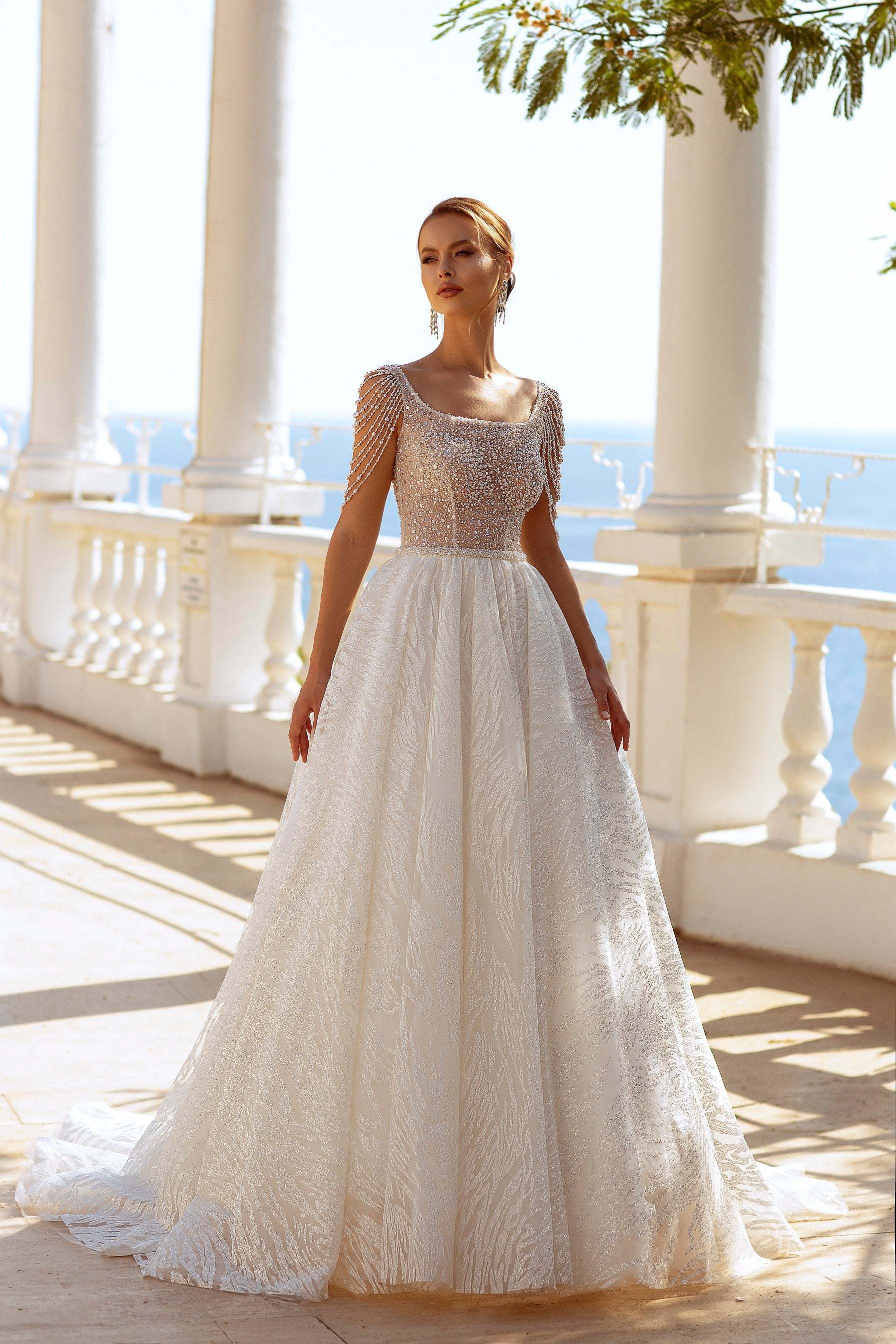Beaded shoulder wedding dress | Pearl reception dress | KatrinFAVOR 4 US / As on photo Beaded shoulder wedding dress | Pearl reception dress | KatrinFAVOR 4 US / As on photo
