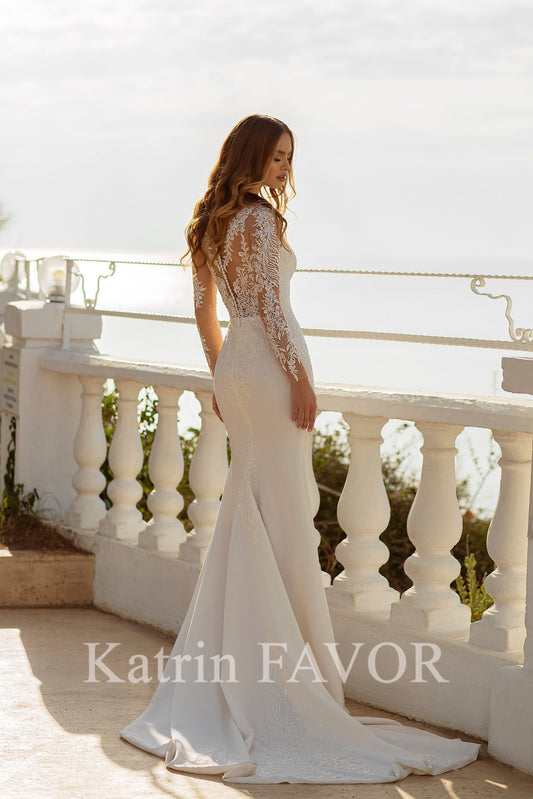 KatrinFAVORboutique-Long sleeve sheath fitted wedding dress