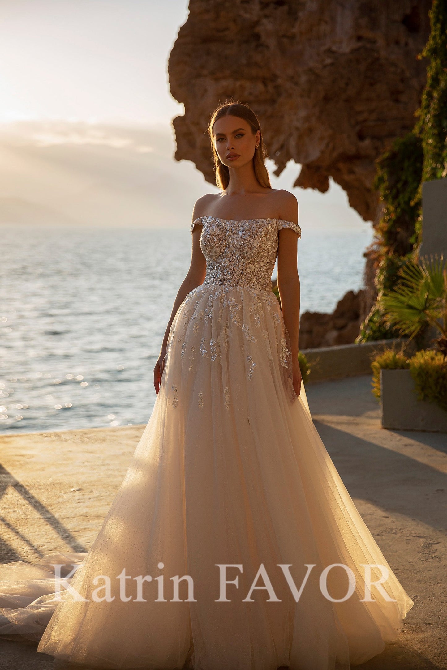 KatrinFAVORboutique-Off the shoulder a-line floral wedding dress