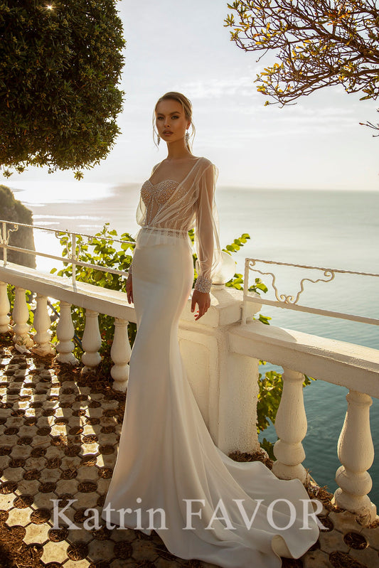 KatrinFAVORboutique-Two piece crepe sheath wedding dress