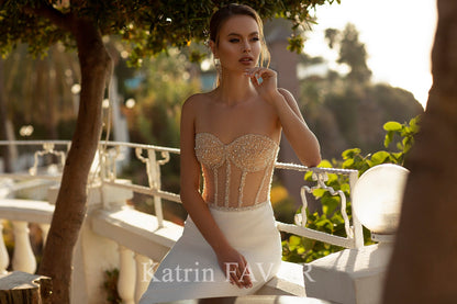 KatrinFAVORboutique-Two piece crepe sheath wedding dress