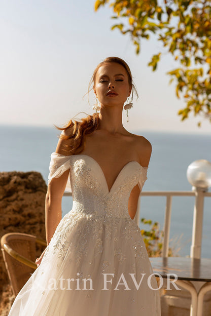 KatrinFAVORboutique-Off the shoulder embroidered corset a-line wedding dress