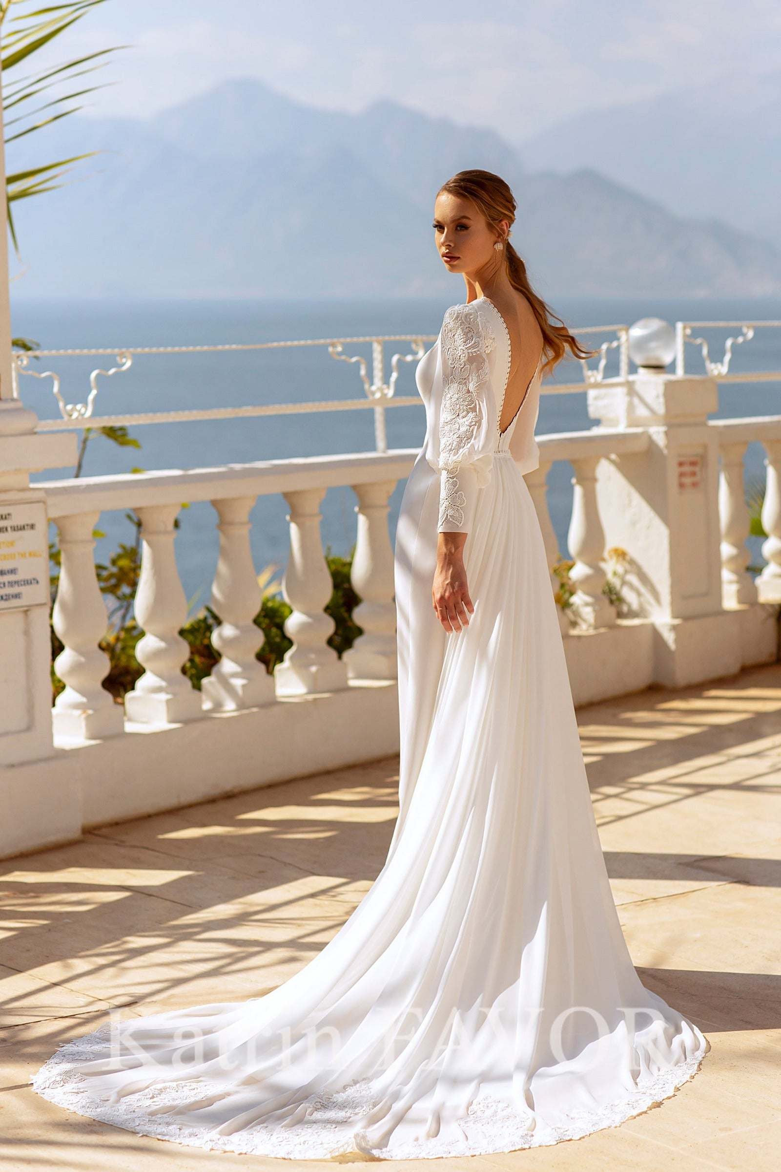 Long sleeve open back wedding dress Trumpet style wedding dress