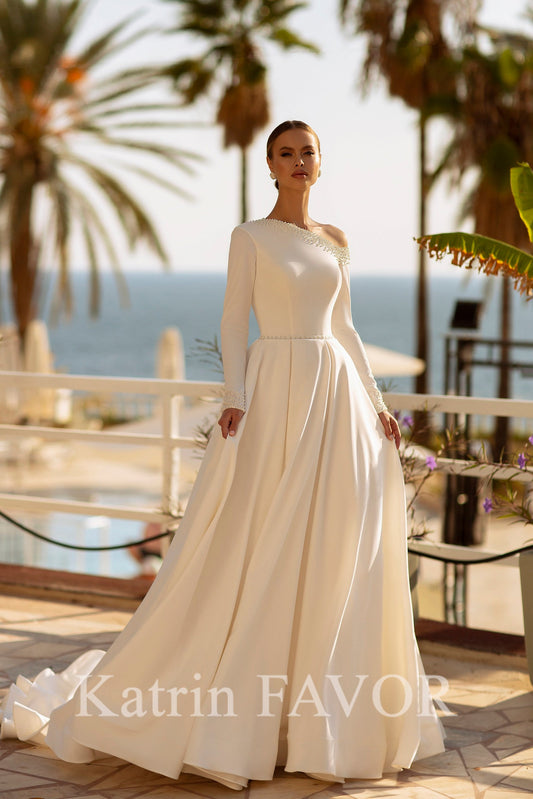 KatrinFAVORboutique-Elegant long sleeve satin wedding dress